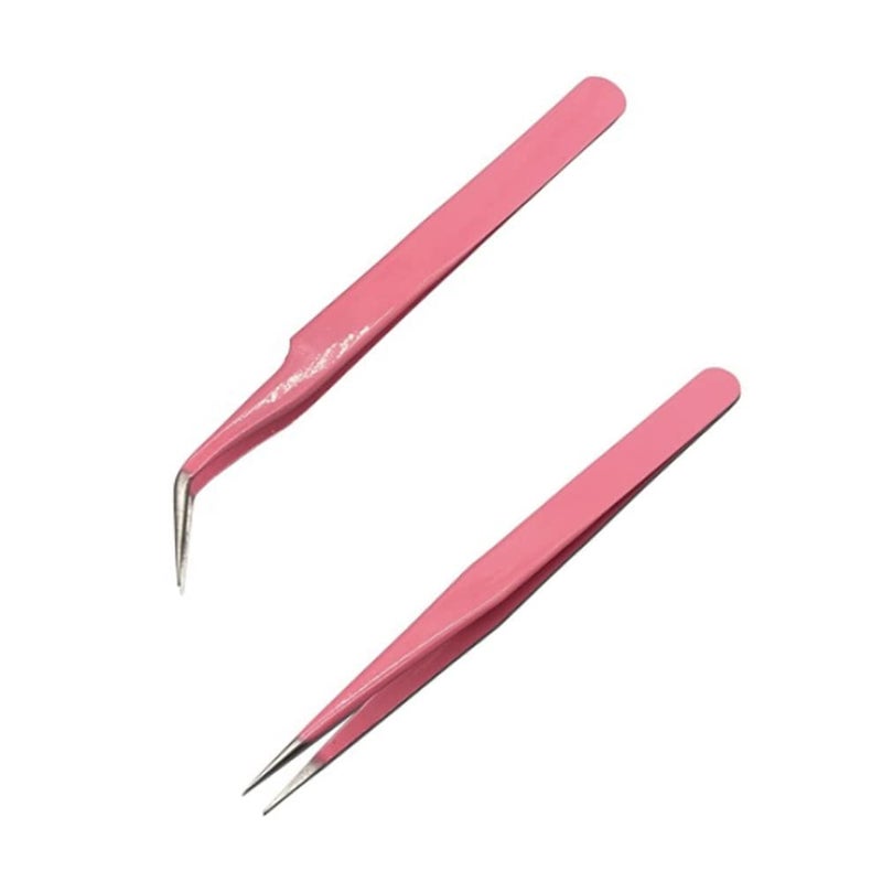 CCLKHY 2 Pcs Eyelash Extension Tweezers - Straight & Curve Tip, Stainless Steel - Image 1